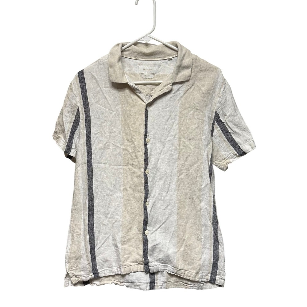 Porter & Ash Men's Linen Blend Striped Short Sleeve Button Front Shirt Size L